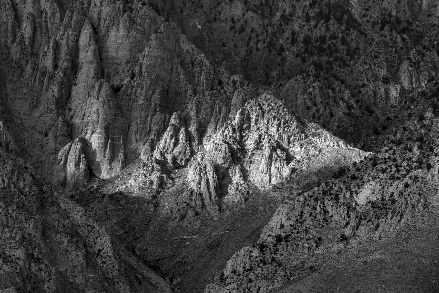 Craggy granite in black and white.